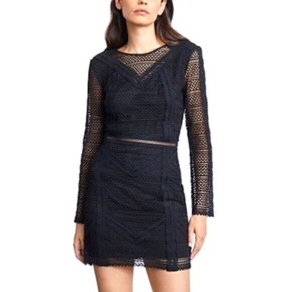 Kooples Black Geometric Guipure Long-Sleeve Mini Dress Size 2 US Med NWT $485 - Picture 1 of 16